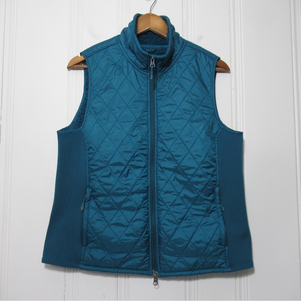 L.L. Bean Teal Quilted Sherpa Lined Vest Size Large Petite
